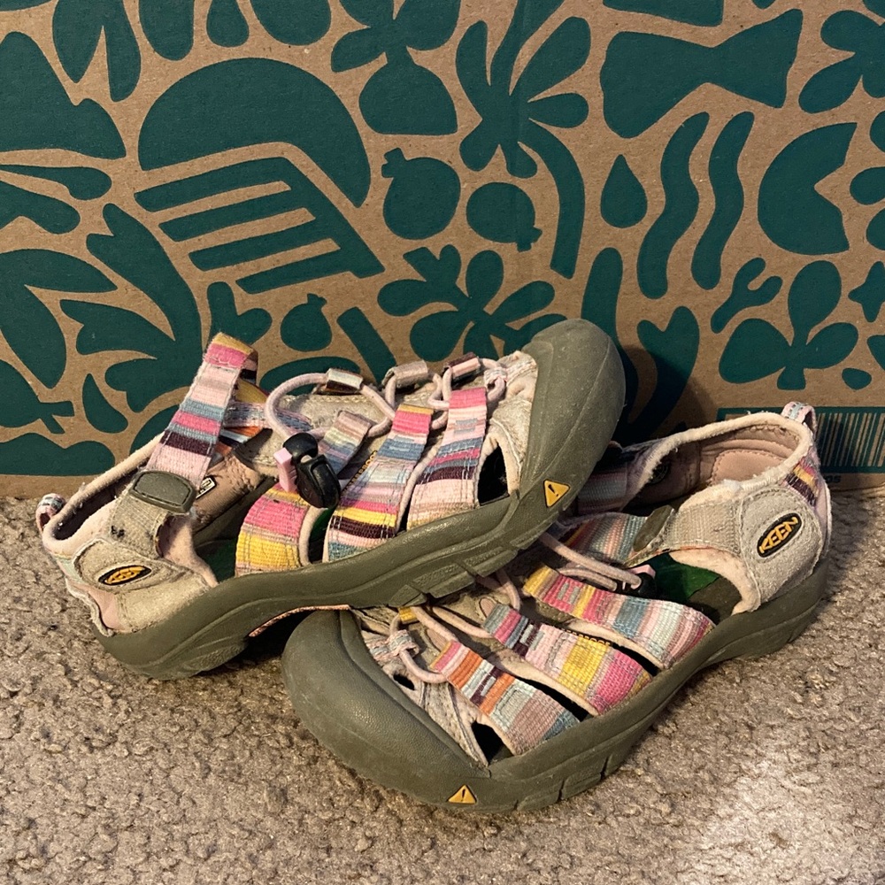 KEEN Kids' Striped Sandals - Pink, Yellow, Green - Youth Size 13